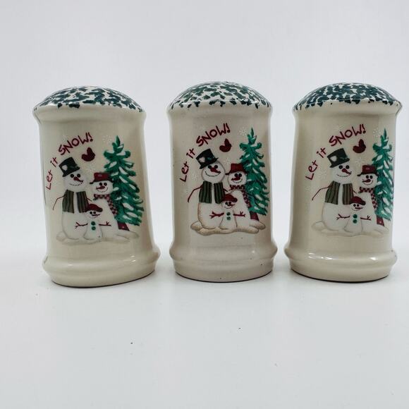 Atico Let It Snow Stoneware Sugar/Salt & Pepper Shaker Set of3 Christmas/Holiday - Picture 2 of 8